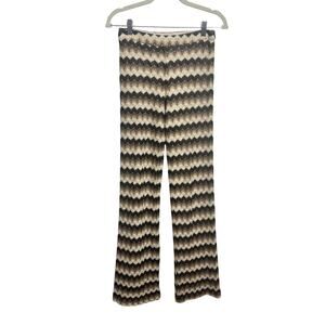 Trina Turk Perleen Zigzag Design Honeycomb Knit Wide-Leg Pant Women S Beige Boho